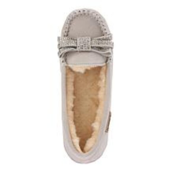 NEW Bearpaw Black Suede and Sheepskin Moccasin with Crystal Bow Size 11 - Picture 2 of 3